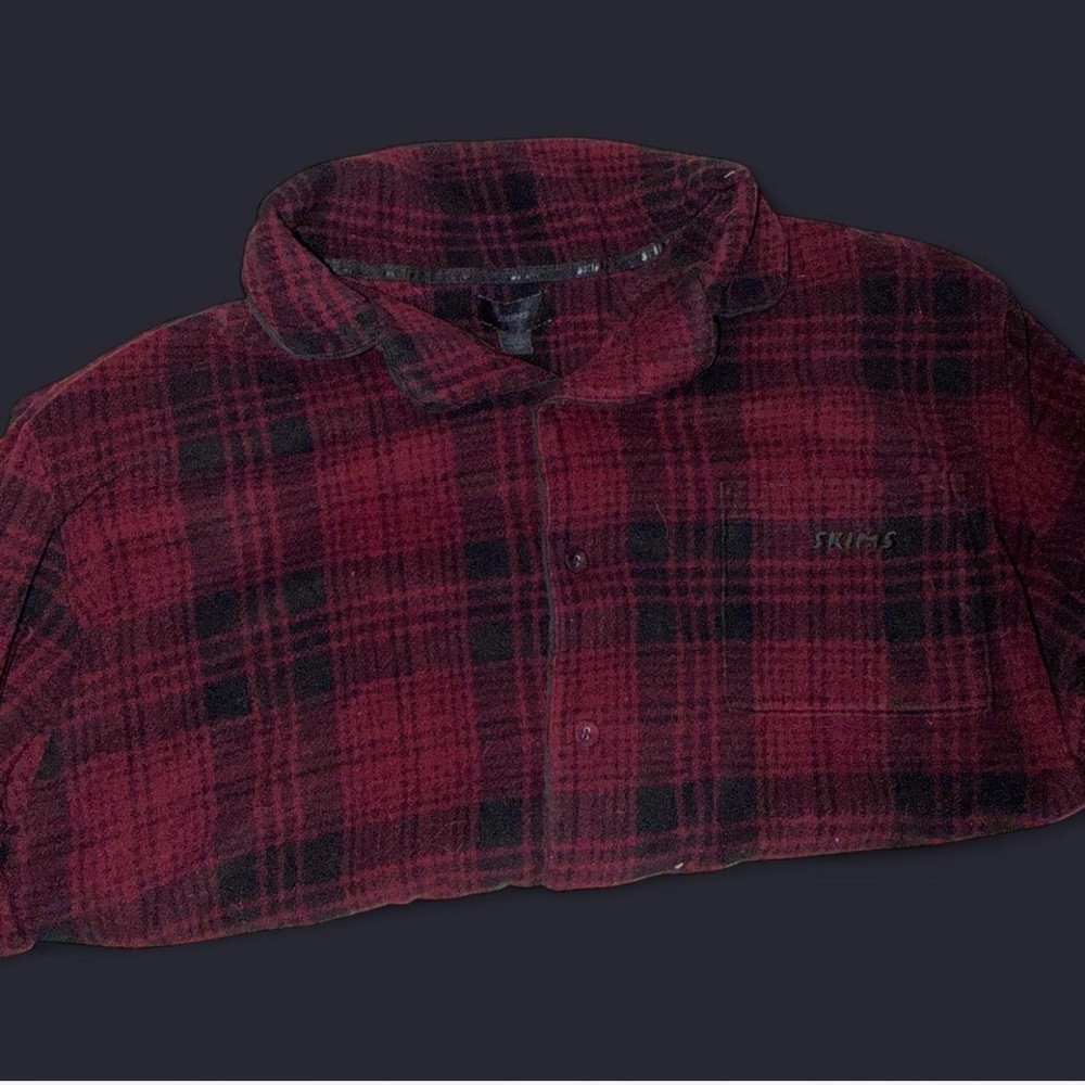 SKIMS Men's Red and Black Plaid Sweatpants